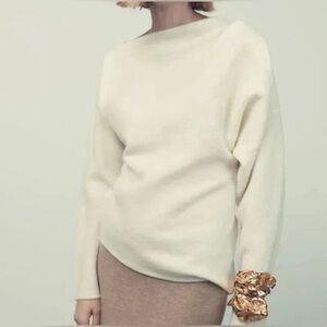 Zara Asymmetric 100% Wool Ivory Sweater